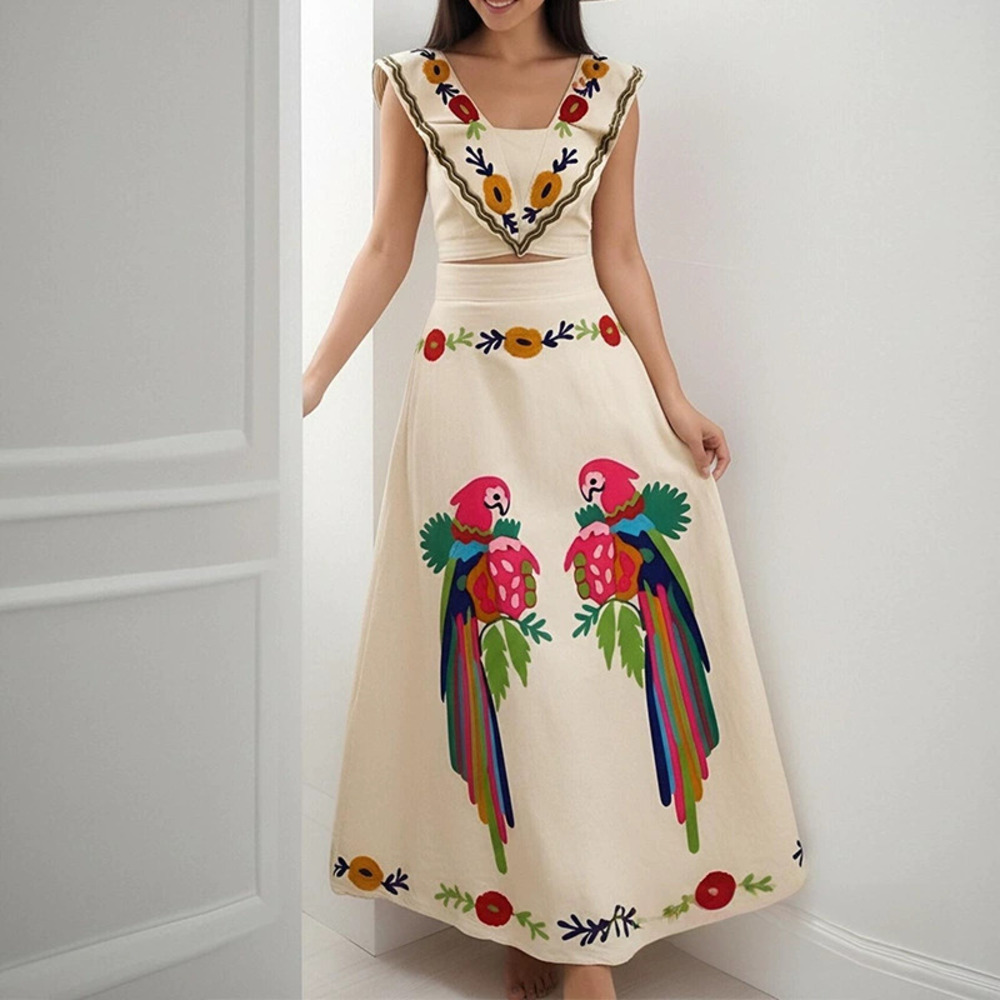 Zara Summer Office Ruffle Print Maxi Dress Set - Picture 4 of 6